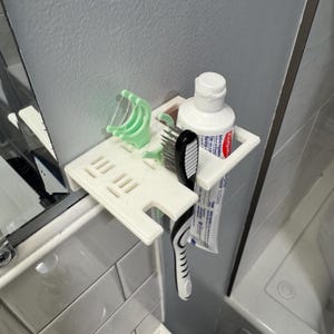 Organizador minimalista con impresión 3D, blanco, para colgar en la pared, para cepillos de dientes, hilo dental y palillos imagen 2