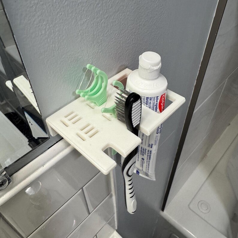 Organizador minimalista con impresión 3D, blanco, para colgar en la pared, para cepillos de dientes, hilo dental y palillos imagen 2