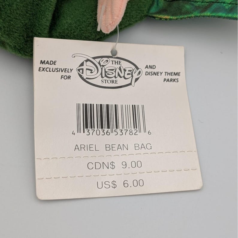 Disney Store Ariel The Little Mermaid Bean Bag Plush Red Yarn Hair NWT image 3