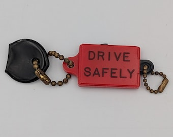 Porte-clés Safe-Way Brake Co Drive Safe vintage rouge, échantillon n° 5650, publicité