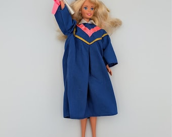 VTG Graduation Barbie 1996 Doll Blue Gown Cap Diploma Made in Malaysia