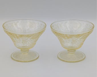 VTG Hazel Atlas Florentine #2 Yellow Set 2 Poppy Depression Glass Sherbet Cups