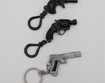 Lot de 3 porte-clés pistolet jouet miniature, revolver Glock, Derringer, nouveauté sans tir