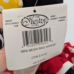 VTG Disney Store Minnie Mouse mini zitzak pluche jurk met rode stippen gele strik afbeelding 3