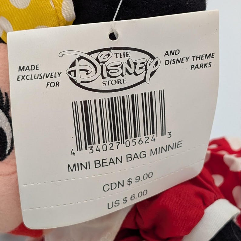 VTG Disney Store Minnie Mouse mini zitzak pluche jurk met rode stippen gele strik afbeelding 3