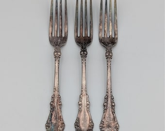 VTG 1847 Rogers Bros Berkshire 1897 Silberner Teller Gabeln Blumen 3er Set