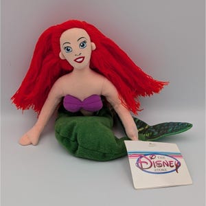 Disney Store Ariel The Little Mermaid Bean Bag Plush Red Yarn Hair NWT image 1