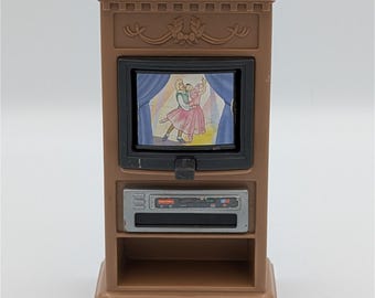 VTG Fisher Price Loving Family Dollhouse Entertainment Center TV VCR Brown 1999