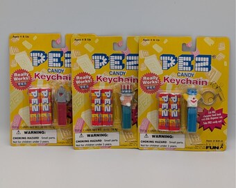 Lot de 3 porte-clés bonbons PEZ basiques amusants, éléphant de l'Oncle Sam, clown de cirque VTG 1998