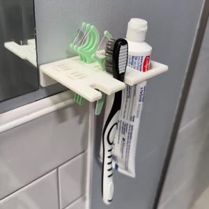 Organizador minimalista con impresión 3D, blanco, para colgar en la pared, para cepillos de dientes, hilo dental y palillos imagen 1