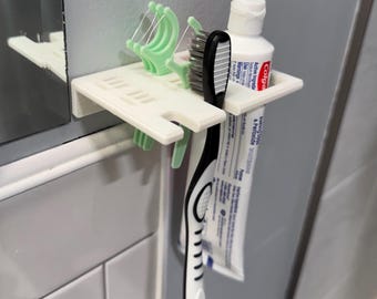 White Wall Mounted Toothbrush Floss Pick Holder Minimalist 3D Printed Organizer