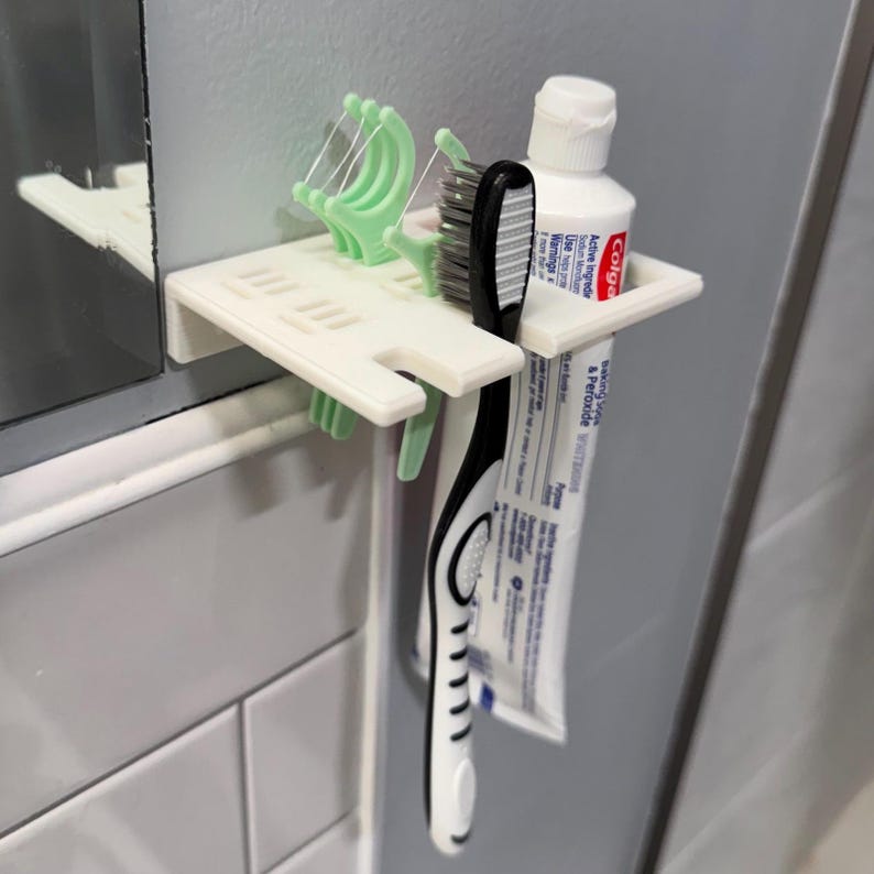 Organizador minimalista con impresión 3D, blanco, para colgar en la pared, para cepillos de dientes, hilo dental y palillos imagen 1