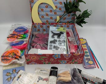 Mixed Craft Supply Destash Lot Floral Box Inkadinkado Dog Stamps Dritz Beads Art