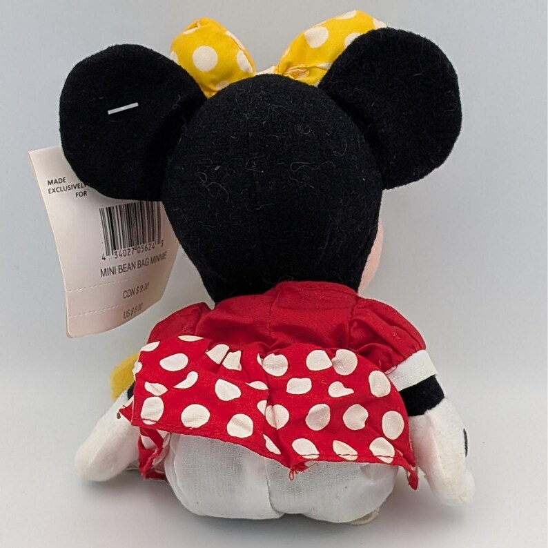 VTG Disney Store Minnie Mouse mini zitzak pluche jurk met rode stippen gele strik afbeelding 2