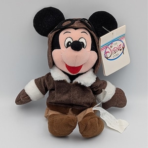 Disney Store Pilot Mickey Mouse Bean Bag Plush Vintage Aviator Bomber Jacket image 1