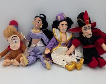 Disney Store Aladdin Bean Bag Plush Lot Jasmine Jafar Abu With Tags Vintage 90s