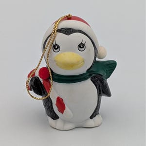 Vintage JSNY Penguin Christmas Ornament Bell Bisque Porcelain Jasco New York