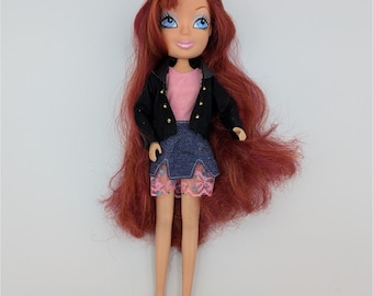 VTG Kid Kore Divine Divaz Diva Teenz Red Hair Doll Blue Eyes Denim Skirt 2001