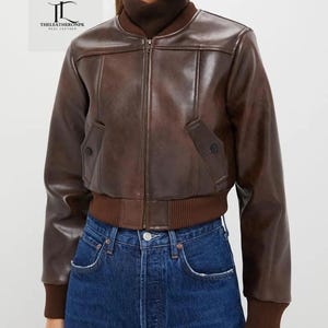 Frauen Schokolade braun abgeschnitten Lederjacke Frauen braun Bomber Distressed Echt Leder Crop Jacke Frauen Vintage Short Body Lederjacke