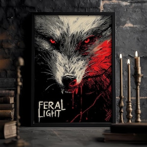 Feral Light — 5 Poster Set, Werewolf Dark Fantasy Printable, Minimalist Gothic Wall Art,Instant Digital Download, wolf dark wall art deco