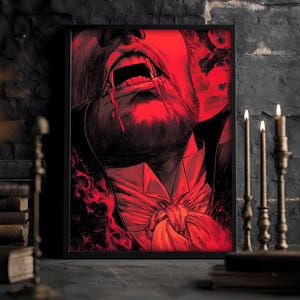 Fangs & Blood — 4 Poster Set, Dracula Printable Art, Vampire Mouth Close-Up, Gothic Wall Decor, gothic decor art, Digital Download, wall art