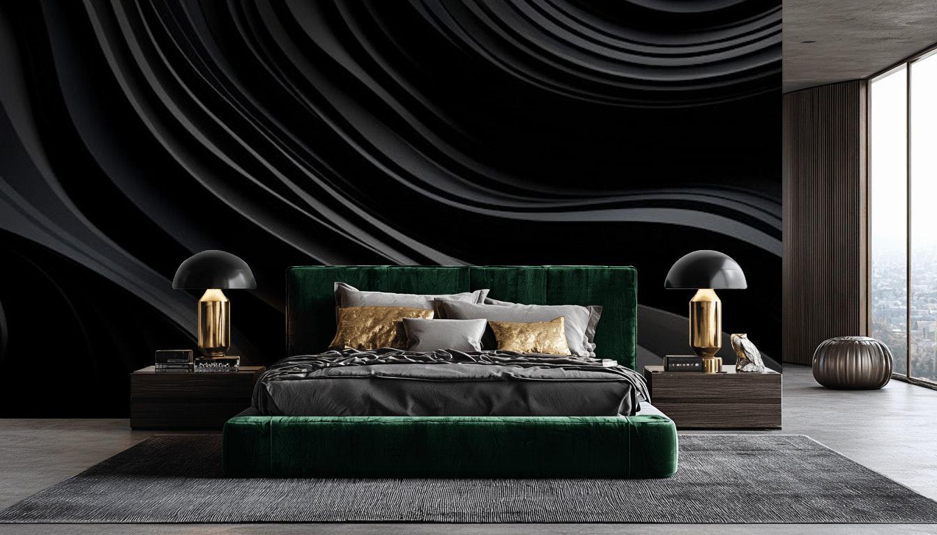 Modern Black Abstract Wave Wallpaper, Dark Minimal 3D Flow Design ...