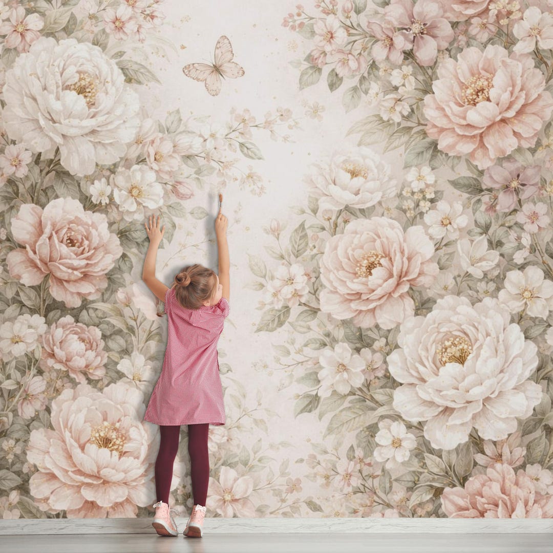 Blush Pink Floral Wallpaper, Vintage Rose Garden Pattern, Soft Romantic ...