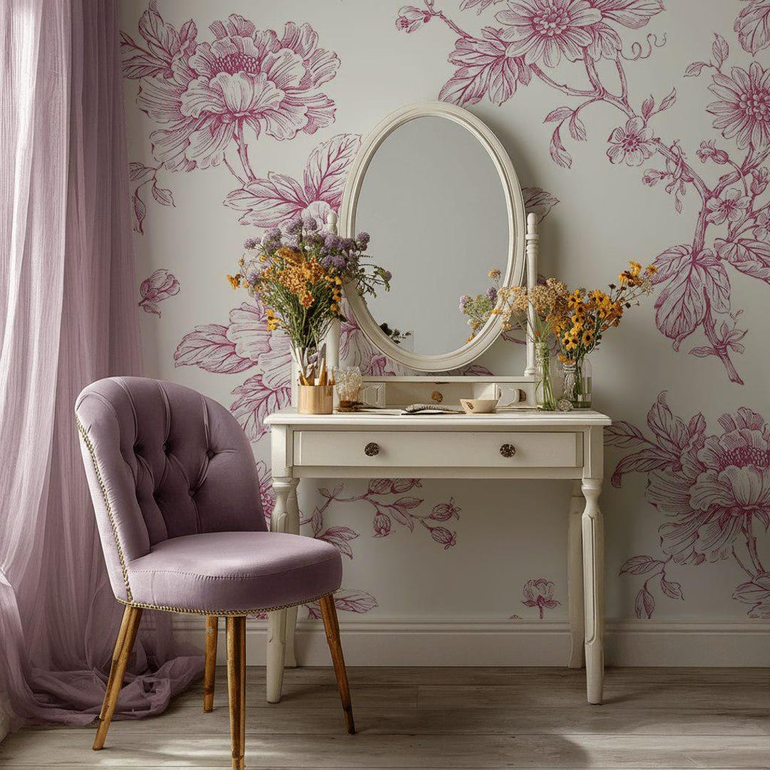 Vintage Pink Floral Wallpaper, Elegant Botanical Flower Pattern ...