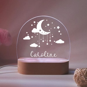 Aangepast nachtlampje maan en ster, gepersonaliseerd nachtlampje wolken met naam, nachtlampje babyslaapkamer, verjaardagscadeaus voor baby, inrichting kinderkamer