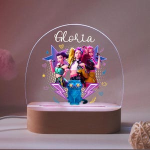 Luz de noche personalizada de Cazadores de Demonios Kpop, regalo Kpop para ella, luz de noche personalizada con nombre, decoración de guardería, regalo de bautizo o baby shower.