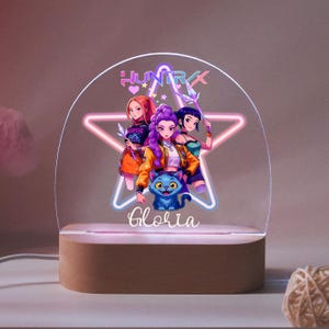 Luz de noche personalizada K-POP DEMON HUNTER, lámpara LED para bebés niñas, luz de noche personalizada con nombre, decoración infantil, regalo de bautizo para baby shower