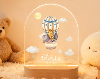 Gepersonaliseerd nachtlampje voor baby kinderen, baby cadeau geboorte, schattige dieren nachtlampje, babynaam licht nacht, kinderkamer decor, nieuwe babycadeaus