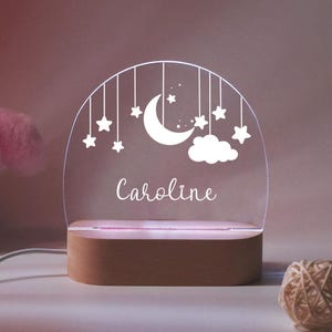 Gepersonaliseerd nachtlampje wolken met naam, aangepast nachtlampje maan en ster, nachtlampje babyslaapkamer, verjaardagscadeaus voor baby, decoratie kinderkamer