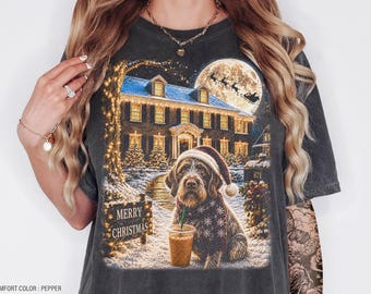 Camiseta navideña con grifón de pelo duro y café helado, sudadera divertida de invierno con animales para las fiestas, regalo para mamás de perros