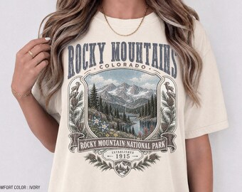 Camiseta estilo años 90 de las Montañas Rocosas de Colorado, camiseta retro de montaña para actividades al aire libre, regalo ideal para senderismo, camping y viajes.