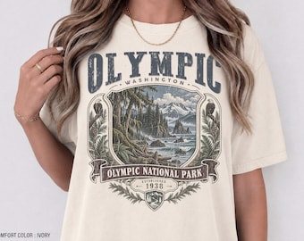 Camiseta estilo años 90 del Parque Nacional Olímpico de Washington, camiseta retro para actividades al aire libre del noroeste del Pacífico, regalo para senderismo y acampada