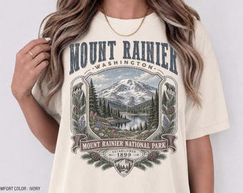 Camiseta de estilo vintage de los 90 del Parque Nacional Mount Rainier, Washington, camiseta retro de montaña para actividades al aire libre, regalo para senderismo, camping y viajes.