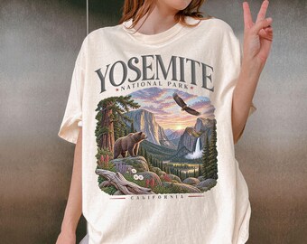 Camiseta del Parque Nacional Yosemite de California, camiseta retro de montaña para actividades al aire libre, regalo para senderismo, camping y viajes.