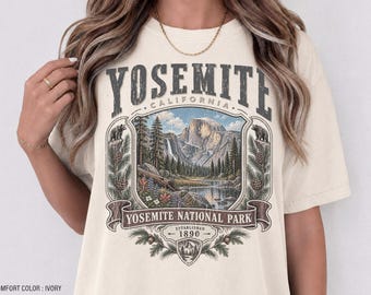 Camiseta estilo años 90 del Parque Nacional Yosemite, California, estilo retro, ideal para actividades al aire libre como senderismo y camping.