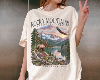 Camiseta de las Montañas Rocosas de Colorado, camiseta retro de montaña para actividades al aire libre, regalo para senderismo, camping y viajes.