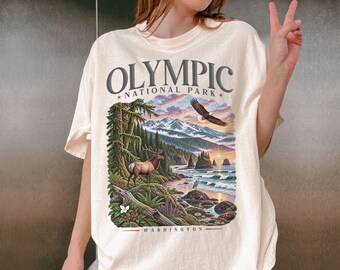 Camiseta del Parque Nacional Olímpico de Washington, camiseta retro para actividades al aire libre del noroeste del Pacífico, regalo para senderismo y acampada.