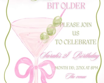 Martini Birthday Invitation: Pink Cocktail Party, Tini Bit Older (Digital Download)