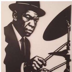 Handmade Wooden Drummer Wall Art – Jazz Musician Sculpture – 3D Drum Set Wall Decor – Unique Gift for Drummers & Jazz Lovers&quot;