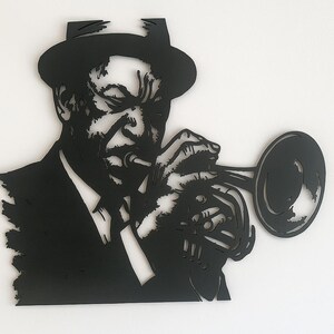 jazz Wall Art – African Trumpet Player Wooden Sculpture – Handmade Musical Wall Decor – Unique Gift for Music Lover – Crafted in France