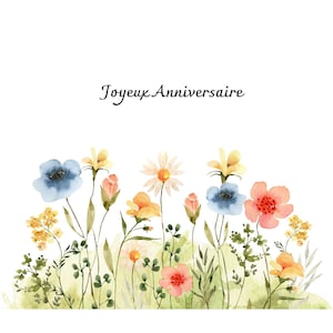 card, digital, birthday card, printable card, digital, PDF download, flower card, bright colors.