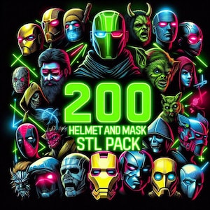 Pacote STL com mais de 200 máscaras e capacetes | Arquivos de impressão 3D para cosplay de filmes e jogos | Pacote de modelos de adereços