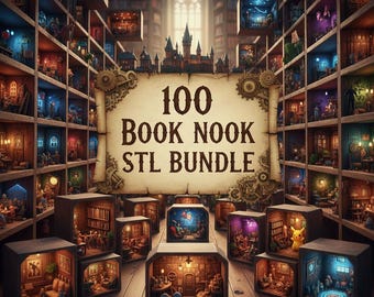100+ Book Nook STL Bundle – Miniature Bookshelf Dioramas – Fantasy & Cozy Scenes – 3D Printable Files