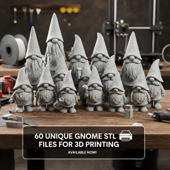 50+ Gnome STL Bundle – Cute & Funny Gnome Figurines – Decorative Fantasy Gnomes – 3D Print Files
