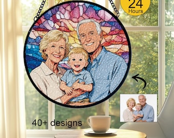 Custom Family Suncatcher Birthflower suncatcher Portrait from photo Memorial gift Anniversary gift Custom Stained glass family Ornament gift