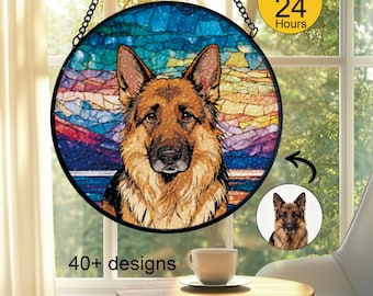 Pet Suncatcher Custom Birth flower suncatcher Portrait from photo Pet memorial gift keepsake gift Custom Stained glass Christmas Ornament